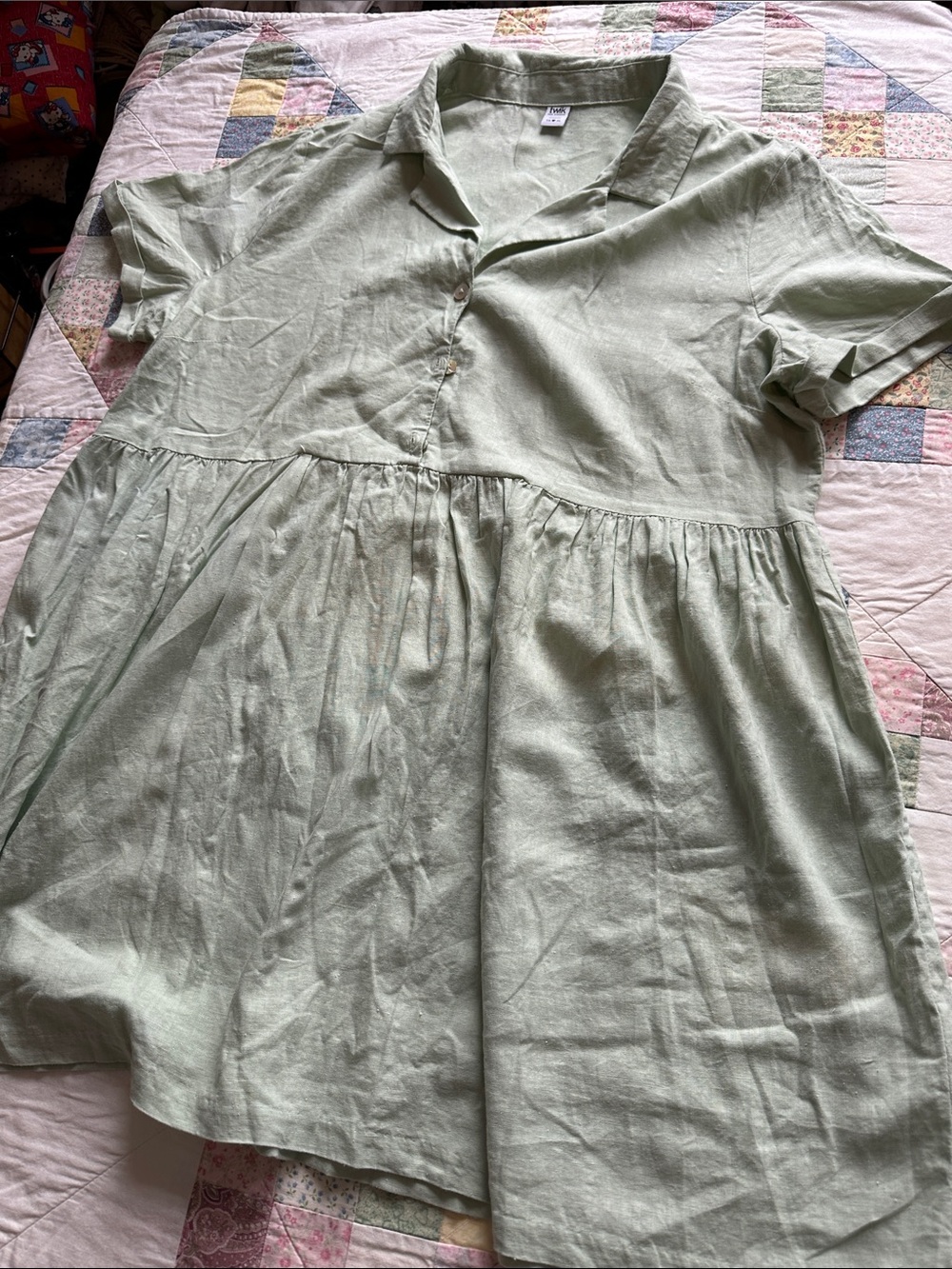 W—Simons Light Sage Green Button-Front Tiered Casual Dress